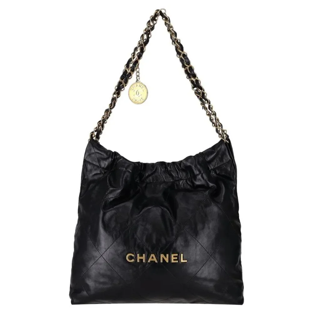 Chanel 22 Calfskin Leather Logo Hobo Bag With A Matching Pouch